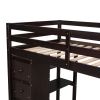 Twin size Loft Bed with Storage Drawers ,Desk and Stairs, Wooden Loft Bed with Shelves