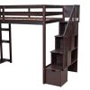 Twin size Loft Bed with Storage Drawers and Stairs, Wooden Loft Bed with Shelves