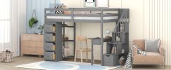 Twin size Loft Bed with Storage Drawers ,Desk and Stairs, Wooden Loft Bed with Shelves