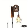 Retro Industrial Wall Sconce, 1Pack Antique Brass Vintage Plug In Wall Lighting