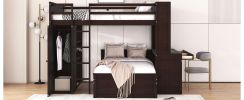 Full size Loft Bed with a twin size Stand-alone bed, Shelves,Desk,and Wardrobe