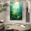 Hand Painted Oil Painting Abstract Water Scenery Oil Painting on Canvas Original Landscape Painting Living Room Home Decor Green Wall Art Custom Plant