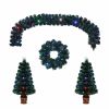 Pre-lit Optical Fiber Christmas Artificial Tree 4-Piece Set, Christmas Garland, Wreath and set of 2 Entrance Trees with Colorful Lights