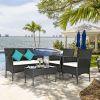 4 Pieces Patio Rattan Cushioned Sofa Set with Tempered Glass Coffee Table