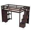 Twin size Loft Bed with Storage Drawers and Stairs, Wooden Loft Bed with Shelves