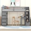 Twin size Loft Bed with Storage Drawers ,Desk and Stairs, Wooden Loft Bed with Shelves