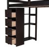 Twin size Loft Bed with Storage Drawers ,Desk and Stairs, Wooden Loft Bed with Shelves