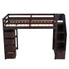 Twin size Loft Bed with Storage Drawers and Stairs, Wooden Loft Bed with Shelves