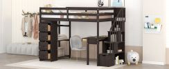 Twin size Loft Bed with Storage Drawers ,Desk and Stairs, Wooden Loft Bed with Shelves