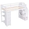 Twin size Loft Bed with Storage Drawers and Stairs, Wooden Loft Bed with Shelves