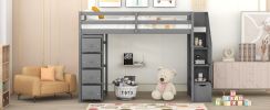 Twin size Loft Bed with Storage Drawers and Stairs, Wooden Loft Bed with Shelves