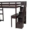 Twin size Loft Bed with Storage Drawers ,Desk and Stairs, Wooden Loft Bed with Shelves