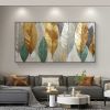 Hand Painted Oil Painting Large Abstract Leaves Oil Painting on Canvas Original Plants Painting Gold Foil Art Decor Living room Wall Decor Custom Mode