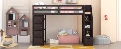 Twin size Loft Bed with Storage Drawers and Stairs, Wooden Loft Bed with Shelves