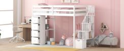 Twin size Loft Bed with Storage Drawers and Stairs, Wooden Loft Bed with Shelves