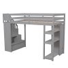 Twin size Loft Bed with Storage Drawers and Stairs, Wooden Loft Bed with Shelves