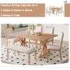 Farmhouse Classical 6-Piece Dining Table Set with Trestle Legs,Kitchen Table Set for 6 with 4 Upholstered Dining Chairs and Bench