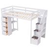 Twin size Loft Bed with Storage Drawers and Stairs, Wooden Loft Bed with Shelves