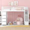 Twin size Loft Bed with Storage Drawers and Stairs, Wooden Loft Bed with Shelves