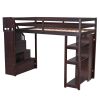 Twin size Loft Bed with Storage Drawers and Stairs, Wooden Loft Bed with Shelves