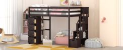 Twin size Loft Bed with Storage Drawers and Stairs, Wooden Loft Bed with Shelves