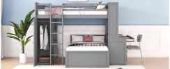 Full size Loft Bed with a twin size Stand-alone bed, Shelves,Desk,and Wardrobe