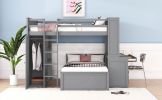 Full size Loft Bed with a twin size Stand-alone bed, Shelves,Desk,and Wardrobe