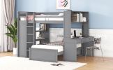 Full size Loft Bed with a twin size Stand-alone bed, Shelves,Desk,and Wardrobe