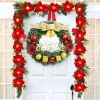 Christmas Wreath Reef For Front Door Window 24 Inch Pine Artificial Garland With Bowknot, Bells, Deer, Red Berries