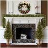 Christmas Wreath Reef For Front Door Window 24 Inch Pine Artificial Garland With Bowknot, Bells, Deer, Red Berries