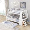 Twin over Full Bunk Bed with Trundle and Built-in Desk;  Three Storage Drawers and Shelf