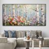 Hand Painted Oil Painting Birch Forest Colorful Decor Art Hand Painted Forest Plant Painting Birch Forest Landscape Texture Artwork Blooming Flowers C