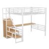 Full Size Metal Loft Bed with Desk, Storage Staircase and Small Wardrobe, Storage stairs can be installed left and right