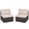 2 Pieces Patio Rattan Armless Sofa Set with 2 Cushions and 2 Pillows