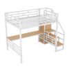 Full Size Metal Loft Bed with Desk, Storage Staircase and Small Wardrobe, Storage stairs can be installed left and right