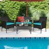 4 Pieces Patio Rattan Cushioned Sofa Set with Tempered Glass Coffee Table