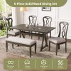 Retro 6-Piece Trestle Dining Table Set with Upholstered Dining Chairs and Dining Bench, Smooth Dining Backs for Dining Room, Living Room, Kitchen