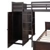 Full size Loft Bed with a twin size Stand-alone bed, Shelves,Desk,and Wardrobe