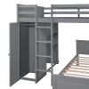 Full size Loft Bed with a twin size Stand-alone bed, Shelves,Desk,and Wardrobe