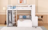 Full size Loft Bed with a twin size Stand-alone bed, Shelves,Desk,and Wardrobe