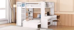 Full size Loft Bed with a twin size Stand-alone bed, Shelves,Desk,and Wardrobe