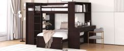 Full size Loft Bed with a twin size Stand-alone bed, Shelves,Desk,and Wardrobe