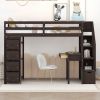 Twin size Loft Bed with Storage Drawers ,Desk and Stairs, Wooden Loft Bed with Shelves