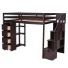 Twin size Loft Bed with Storage Drawers and Stairs, Wooden Loft Bed with Shelves