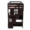 Twin size Loft Bed with Storage Drawers ,Desk and Stairs, Wooden Loft Bed with Shelves