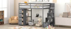 Twin size Loft Bed with Storage Drawers and Stairs, Wooden Loft Bed with Shelves