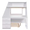 Twin over Full Bunk Bed with Trundle and Built-in Desk;  Three Storage Drawers and Shelf