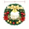 Christmas Wreath Reef For Front Door Window 24 Inch Pine Artificial Garland With Bowknot, Bells, Deer, Red Berries